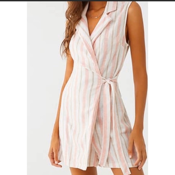 Love Tree Pants - Love Tree NWT linen striped sleeveless wrap romper size small